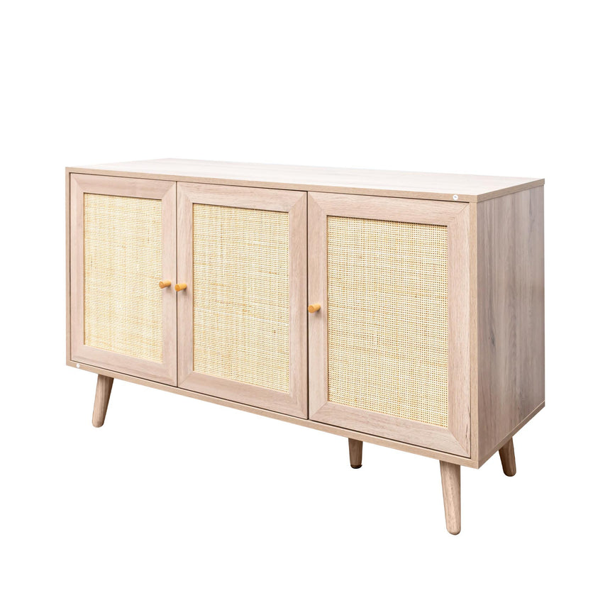 Clearance - Ferrero Natural and Woven Rattan 3 Door Medium Sideboard - 120cm-7