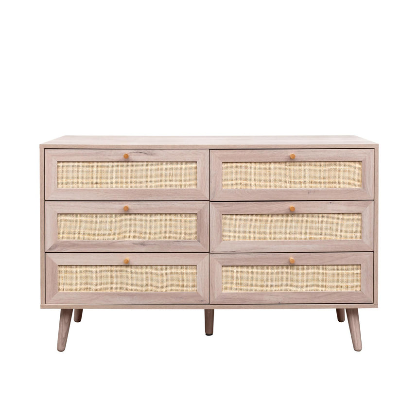 Clearance - Ferrero Natural and Woven Rattan 6 Drawer Wide Chest-4