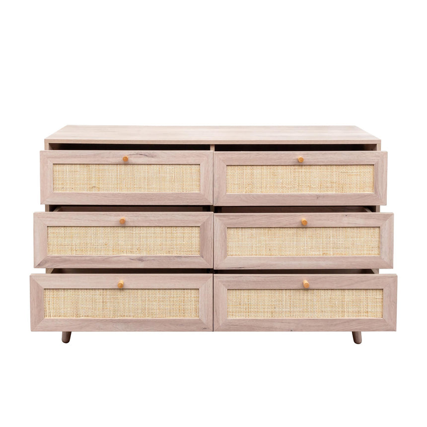 Clearance - Ferrero Natural and Woven Rattan 6 Drawer Wide Chest-5