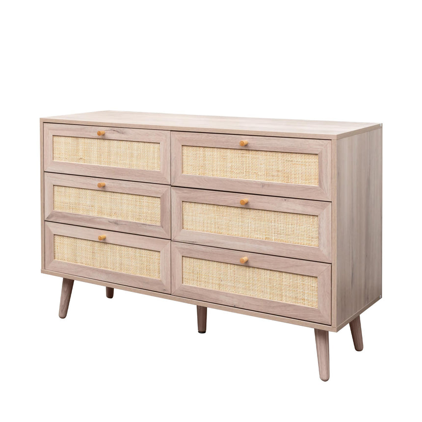 Clearance - Ferrero Natural and Woven Rattan 6 Drawer Wide Chest-6