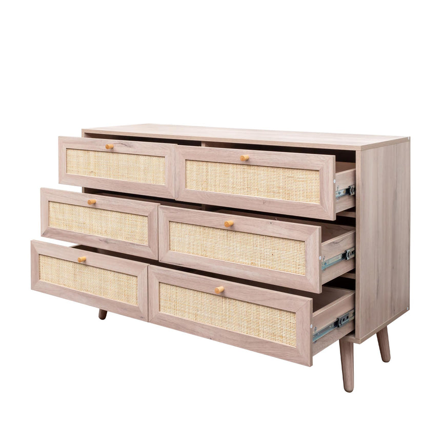 Clearance - Ferrero Natural and Woven Rattan 6 Drawer Wide Chest-7