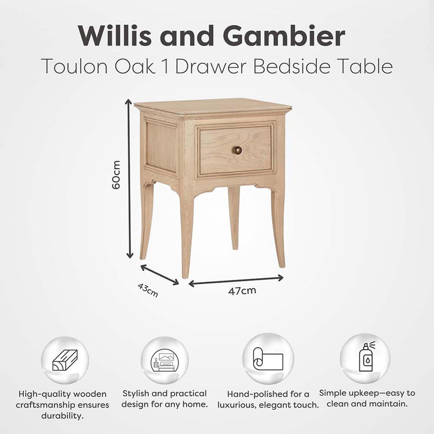 Willis and Gambier Toulon Oak 1 Drawer Bedside Table-4
