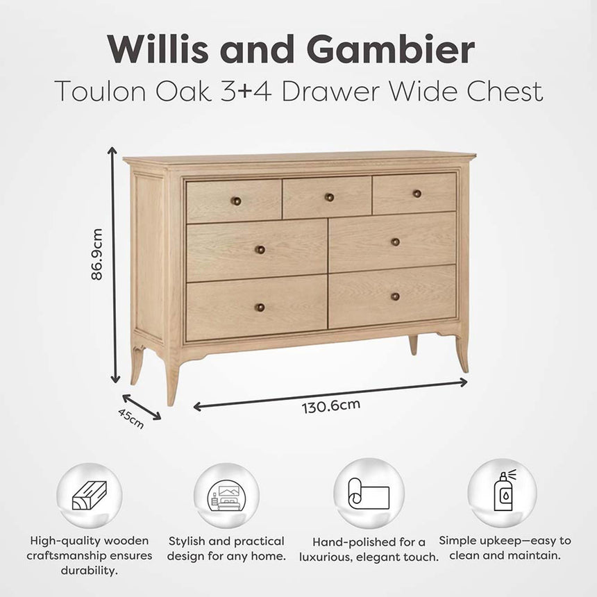 Willis and Gambier Toulon Oak 3+4 Drawer Wide Chest-4