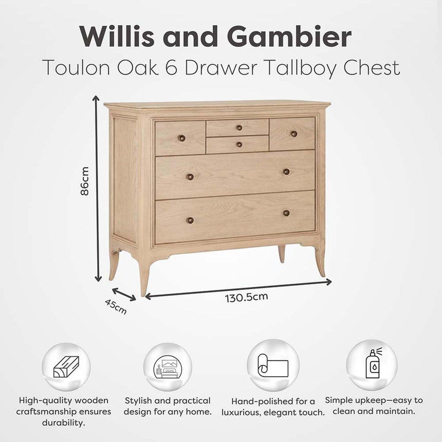 Willis and Gambier Toulon Oak 6 Drawer Chest-4