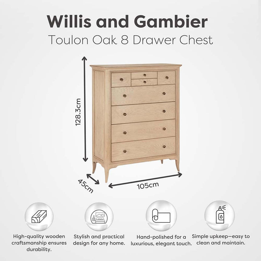 Willis and Gambier Toulon Oak 8 Drawer Chest-4