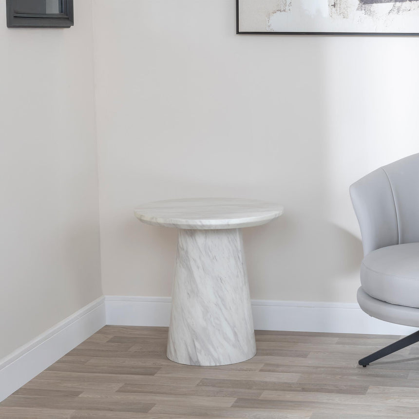 Carrera White Marble Round Side Table-2