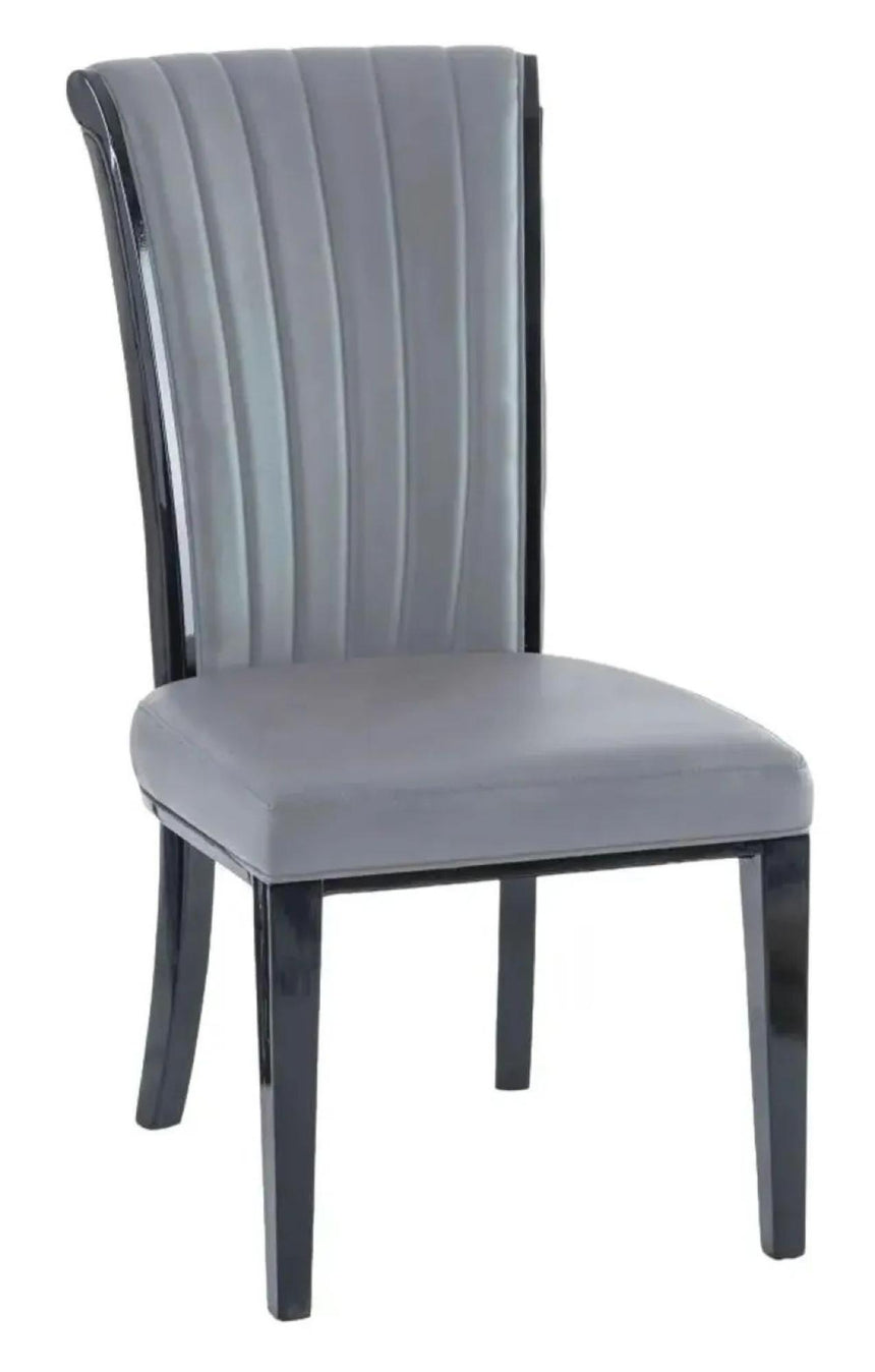 Turin Grey Marble Square Dining Set - Cadiz Black Leather Dining Chair-8
