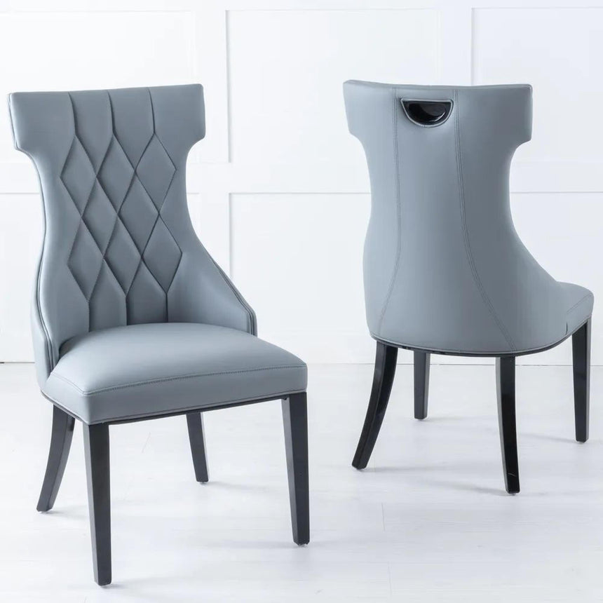 Turin Grey Marble Square Dining Set - Mimi Grey Leather Dining Chair-6
