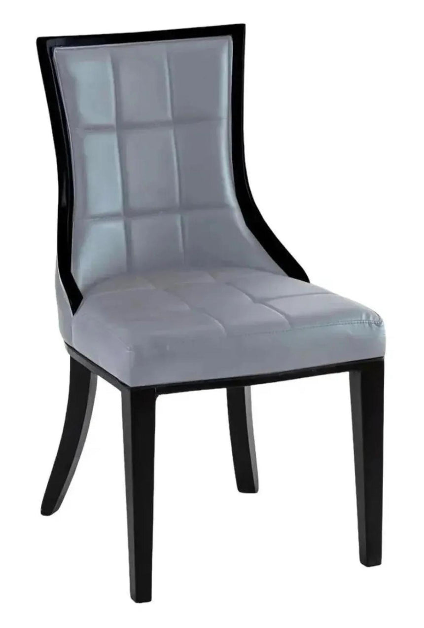 Turin Grey Marble Square Dining Set - Paris Grey Leather Dining Chair with Black Legs-9