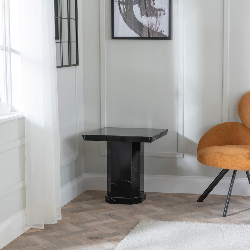 Naples Black Marble Square Side Table-2