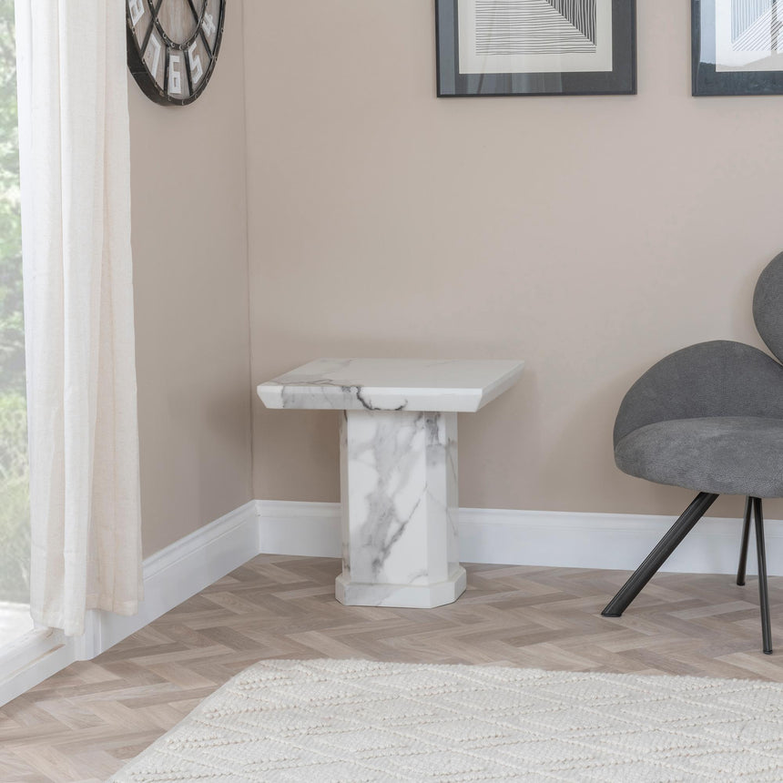 Naples White Marble Square Side Table-3