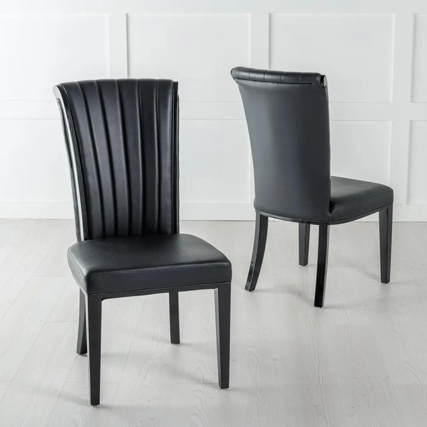 Venice Cream Marble Dining Set - Cadiz Black Leather Dining Chair-8