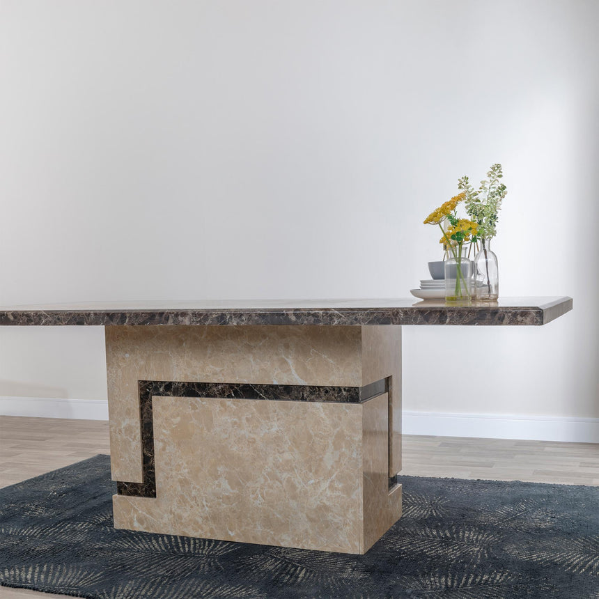 Venice Cream Marble Dining Set - Lion Knocker Back Grey Velvet Fabric Dining Chair with Black Wooden Legs-5