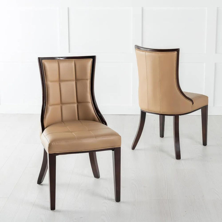 Venice Cream Marble Dining Set - Paris Taupe Leather Dining Chair with Brown Legs-6