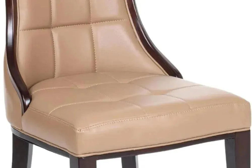 Venice Cream Marble Dining Set - Paris Taupe Leather Dining Chair with Brown Legs-8