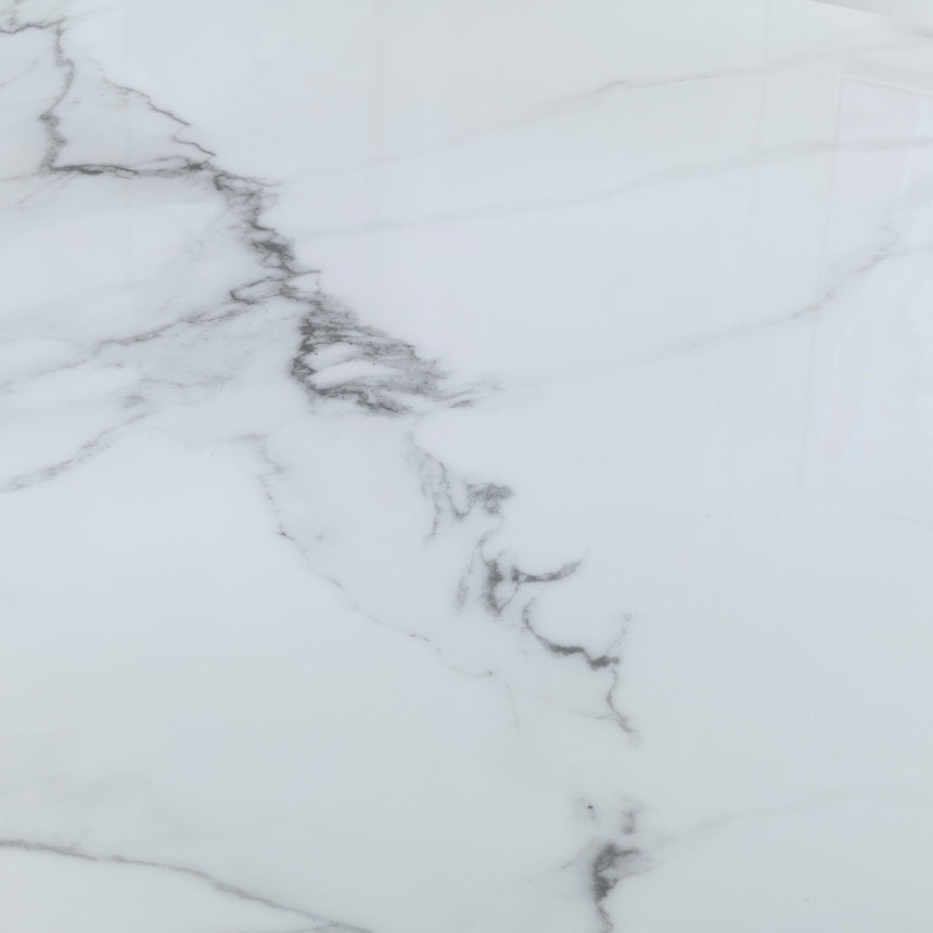 Madrid White Marble Dining Set - Knocker Back Champagne Velvet Fabric Dining Chair with Chrome Legs-4