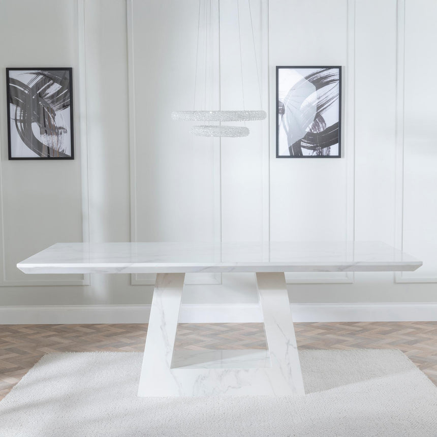 Milan 6 Seater White Marble Dining Table - Sizes Available-2