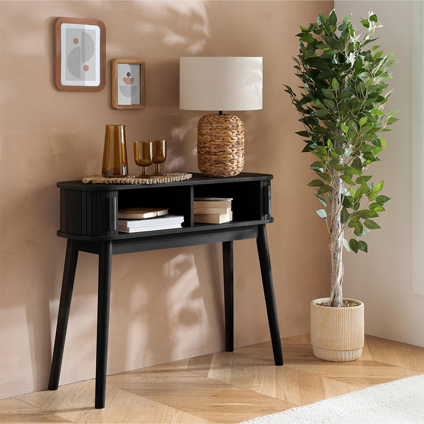 Axel Black Fluted Curved Console Table-2