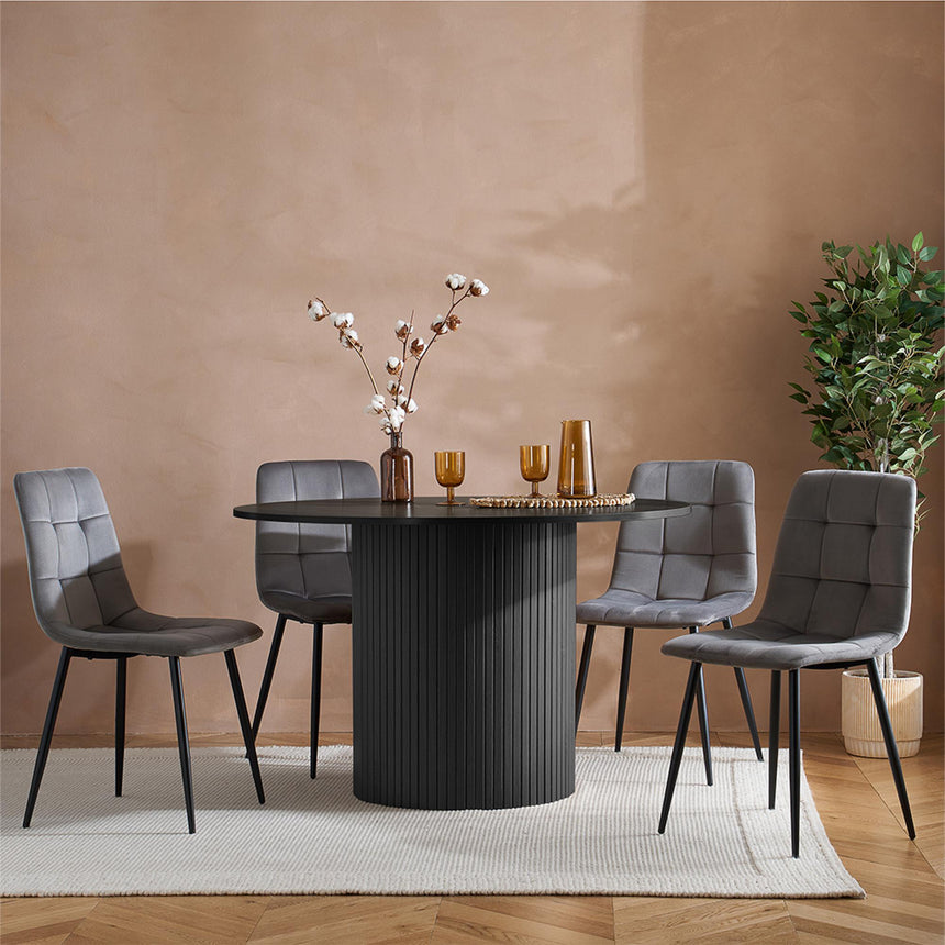 Axel Black Fluted 4 Seater Round Dining Table-6