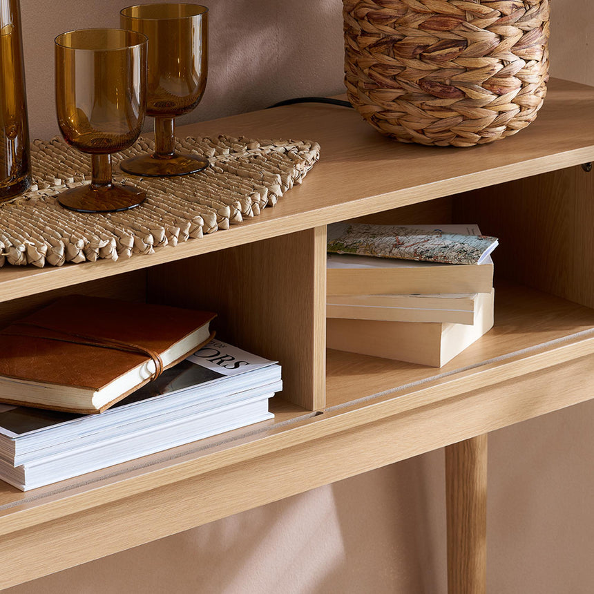 Axel Oak Fluted Curved Console Table-4