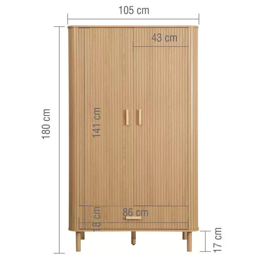 Axel Oak Fluted 2 Door 1 Drawer Wardrobe-7