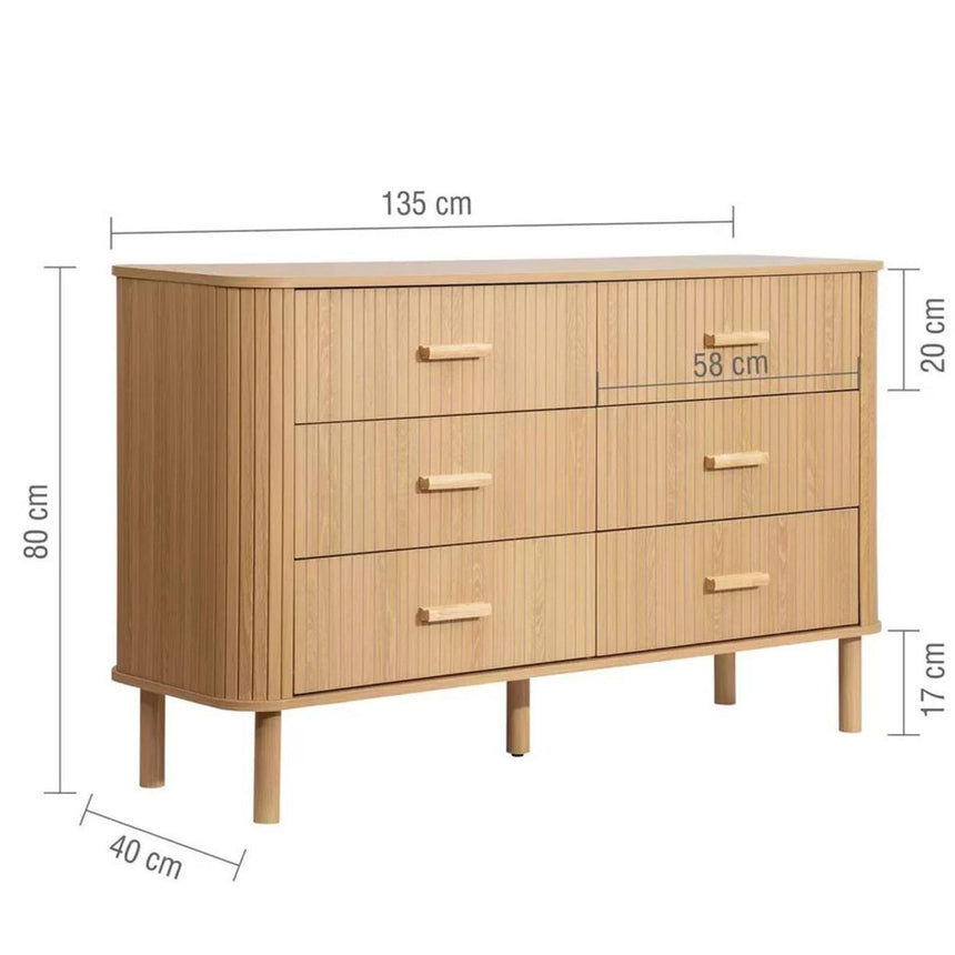 Axel Oak Fluted 6 Drawer Curved Wide Chest-6