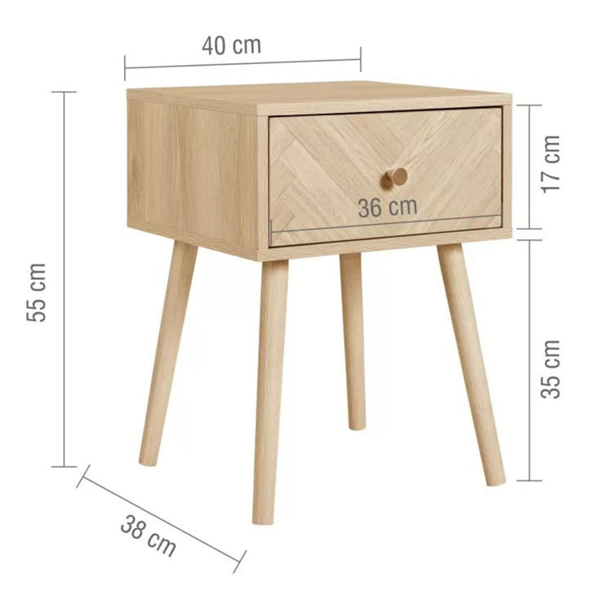Herringford Oak 1 Drawer Bedside Table-4