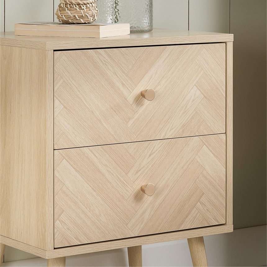 Herringford Oak 2 Drawer Bedside Cabinet-2