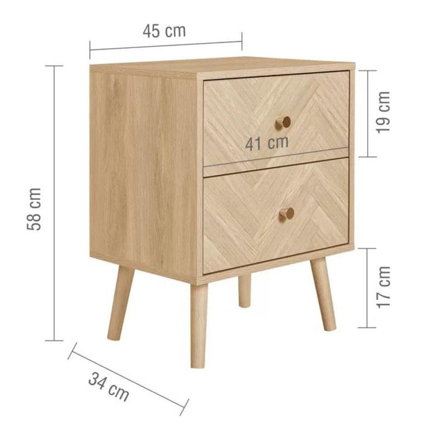 Herringford Oak 2 Drawer Bedside Cabinet-4