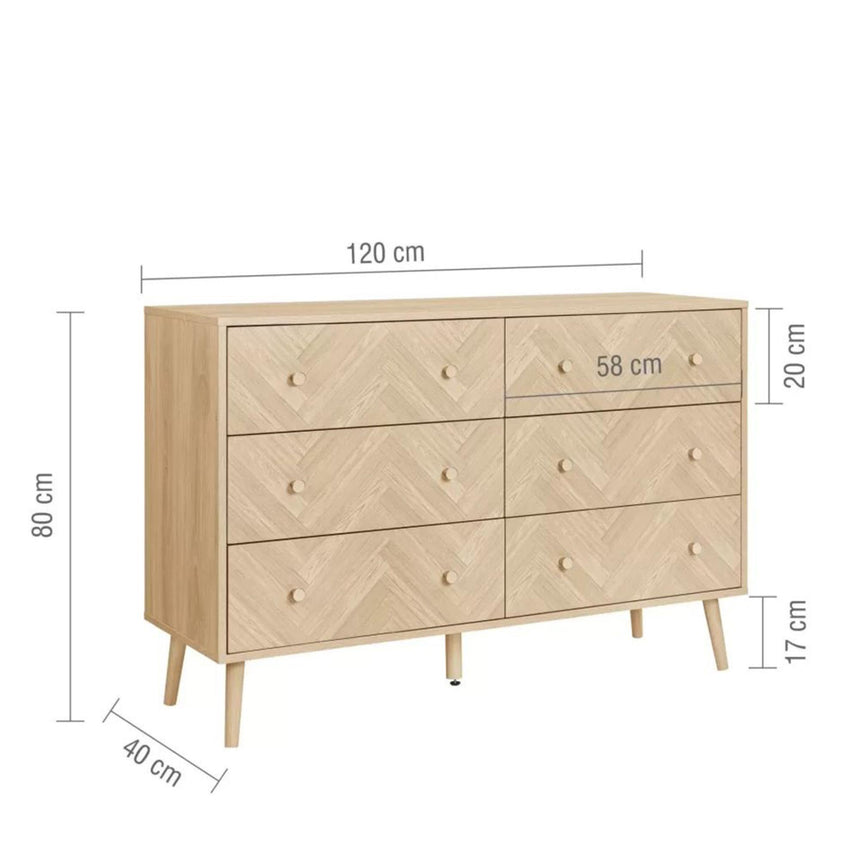 Herringford Oak 6 Drawer Wide Chest-5
