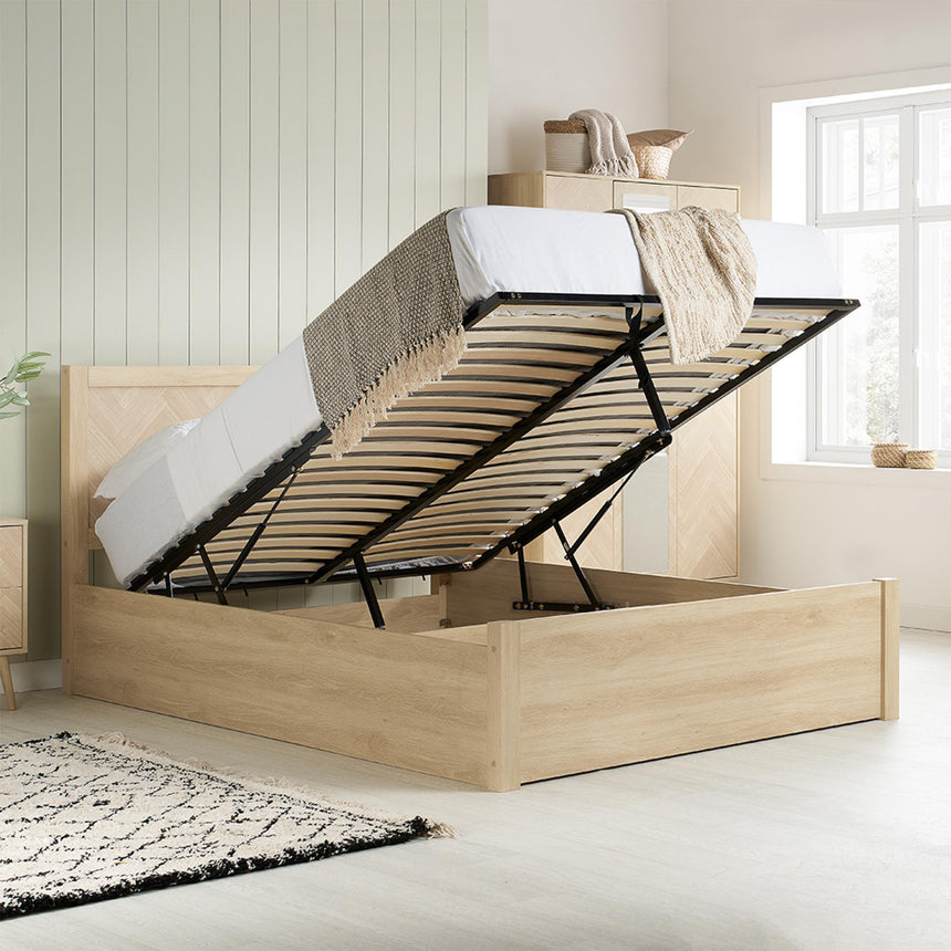 Herringford Oak Ottoman Storage Bed - Sizes Available-2