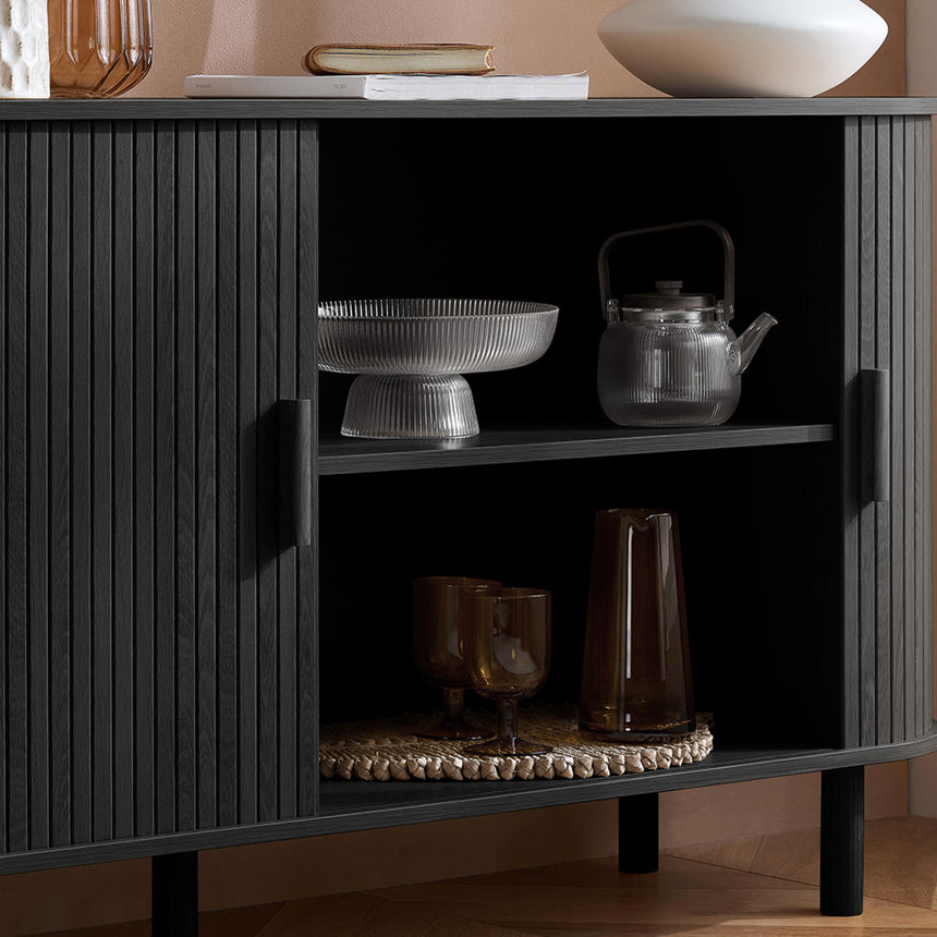 Axel Black Fluted 2 Door Large Curved Sideboard -160cm-3