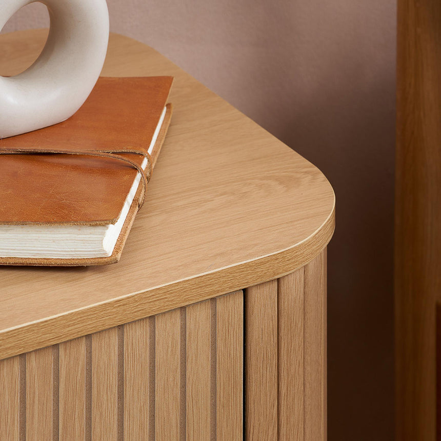 Axel Oak Fluted 2 Drawer Curved Bedside Cabinet-2