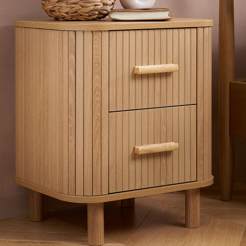 Axel Oak Fluted 2 Drawer Curved Bedside Cabinet-3