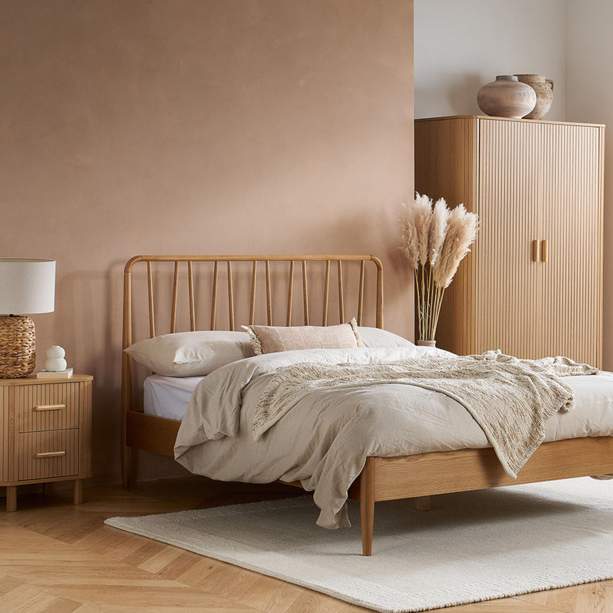 Axel Oak Fluted 2 Drawer Curved Bedside Cabinet-4