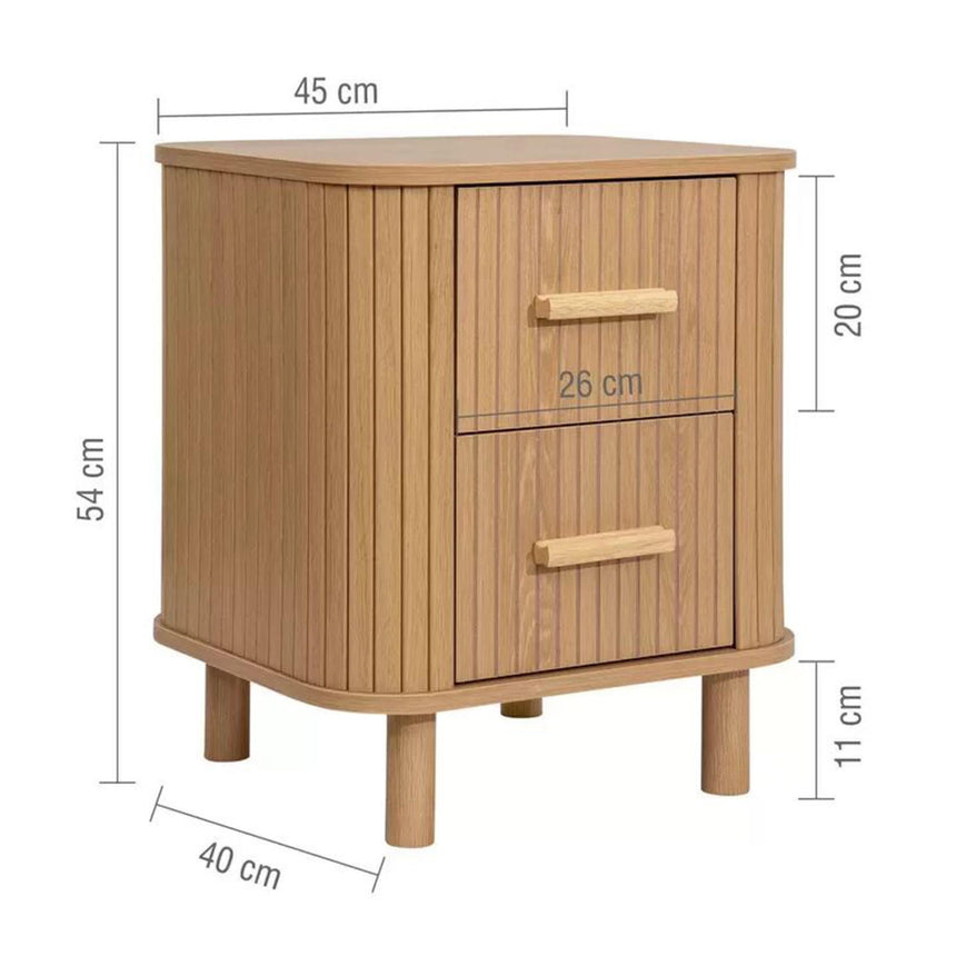Axel Oak Fluted 2 Drawer Curved Bedside Cabinet-5