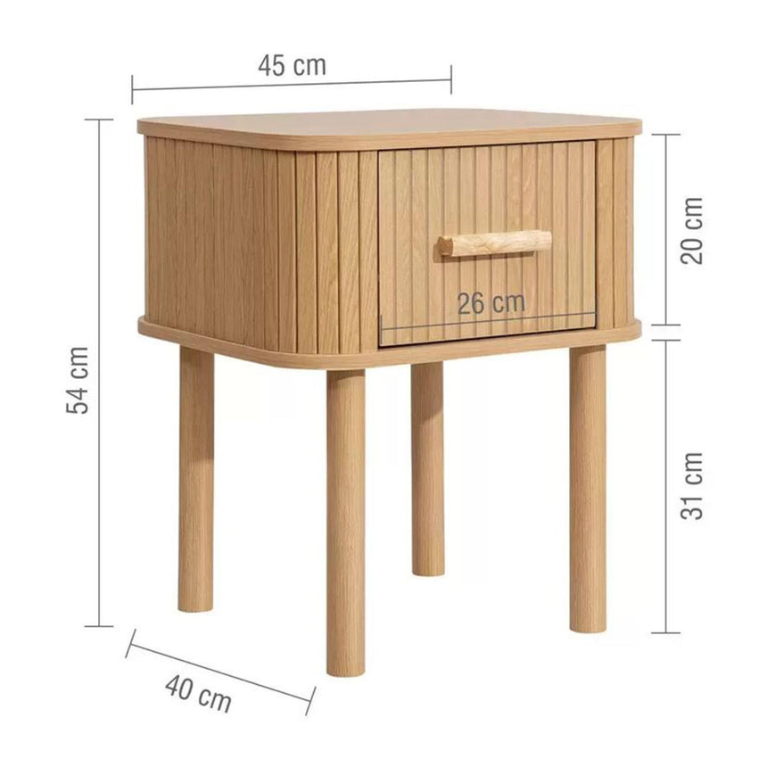 Axel Oak Fluted 1 Drawer Curved Bedside Table-6