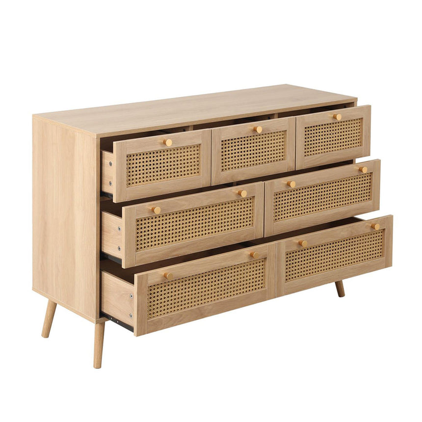 Croxley Oak and Rattan Wide 7 Drawer Chest-5