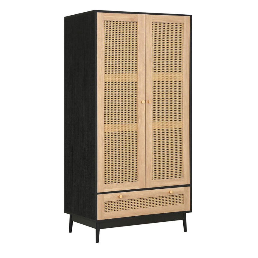 Croxley Black and Rattan 2 Door Wardrobe - 1 Drawer-2