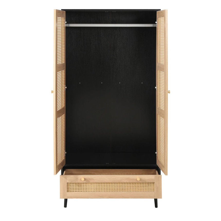 Croxley Black and Rattan 2 Door Wardrobe - 1 Drawer-3