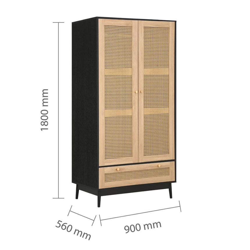 Croxley Black and Rattan 2 Door Wardrobe - 1 Drawer-6