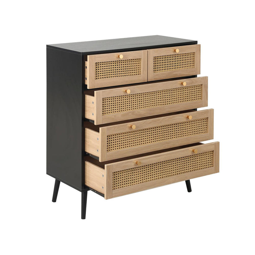 Croxley Black and Rattan 2+3 Drawer Chest-4