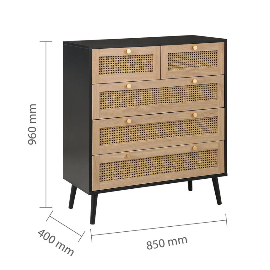 Croxley Black and Rattan 2+3 Drawer Chest-6