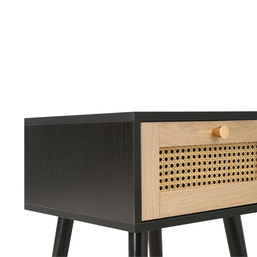 Croxley Black and Rattan 1 Drawer Bedside Table-3