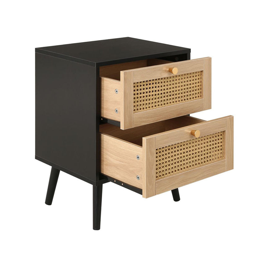 Croxley Black and Rattan 2 Drawer Bedside Table-3