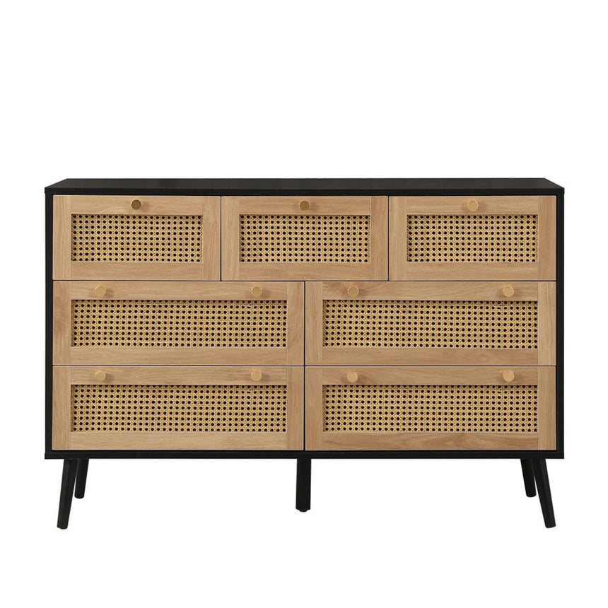 Croxley Black and Rattan Wide 7 Drawer Chest-2
