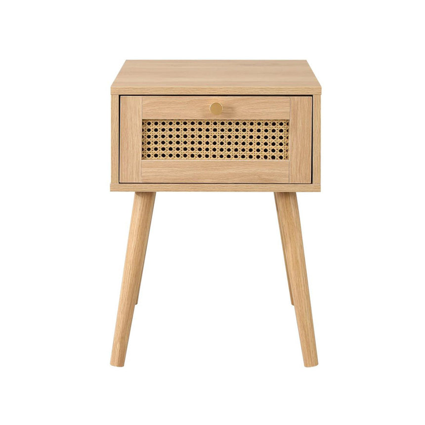 Croxley Oak and Rattan 1 Drawer Bedside Table-3