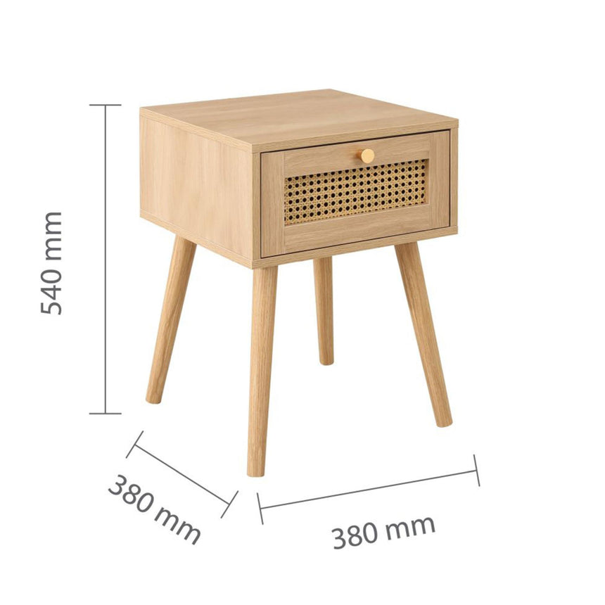 Croxley Oak and Rattan 1 Drawer Bedside Table-6