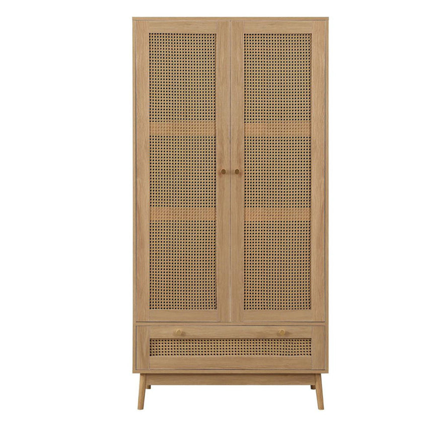 Croxley Oak and Rattan 2 Door Wardrobe - 1 Drawer-2