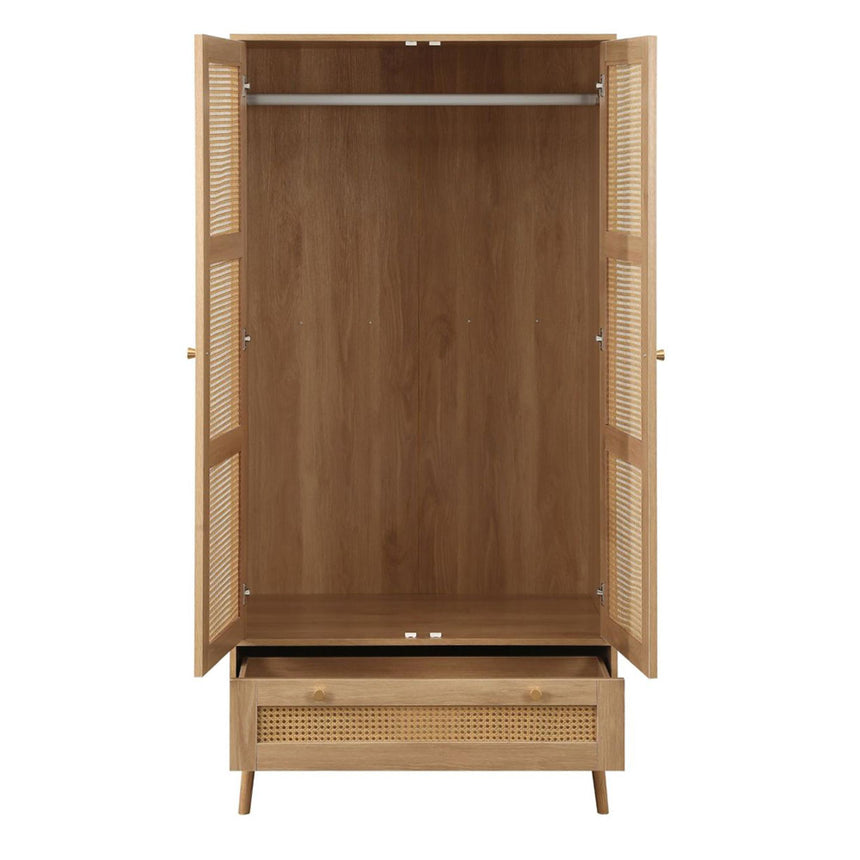 Croxley Oak and Rattan 2 Door Wardrobe - 1 Drawer-3